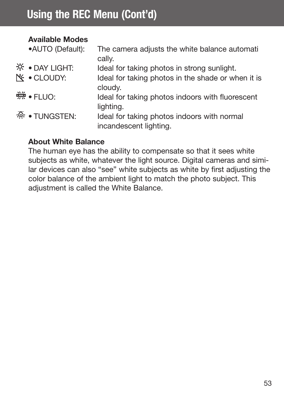 Using the rec menu (cont’d) | Konica Minolta DiMAGE G500 User Manual | Page 53 / 126