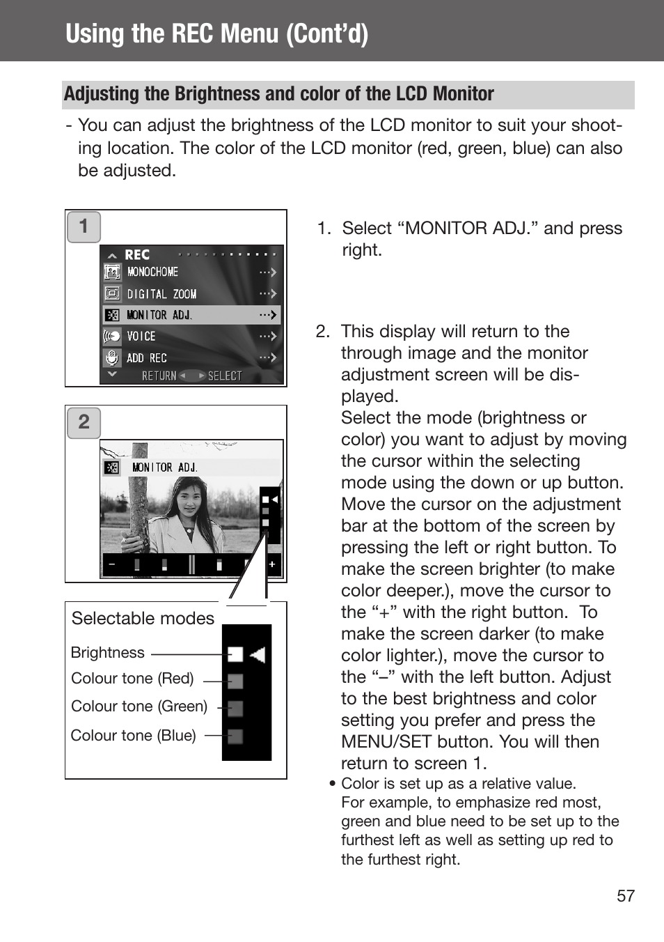 Using the rec menu (cont’d) | Konica Minolta DiMAGE G500 User Manual | Page 57 / 126