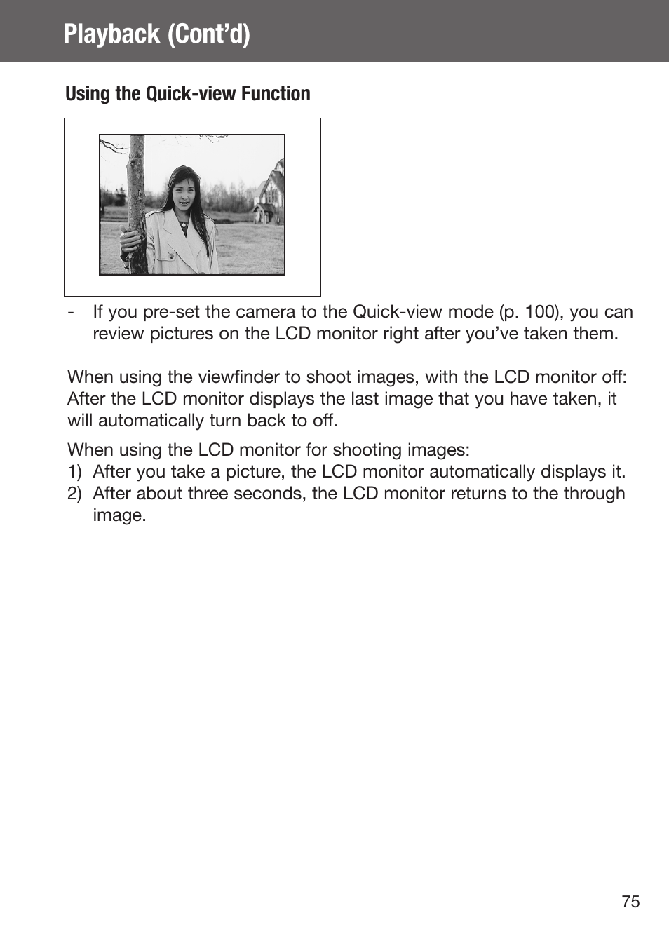 Using the quick-view function, Playback (cont’d) | Konica Minolta DiMAGE G500 User Manual | Page 75 / 126