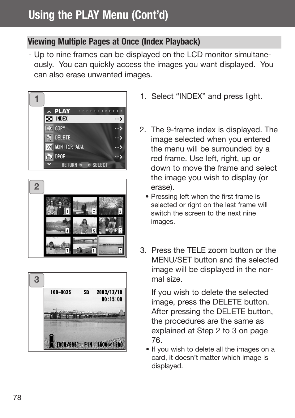 Using the play menu (cont’d) | Konica Minolta DiMAGE G500 User Manual | Page 78 / 126