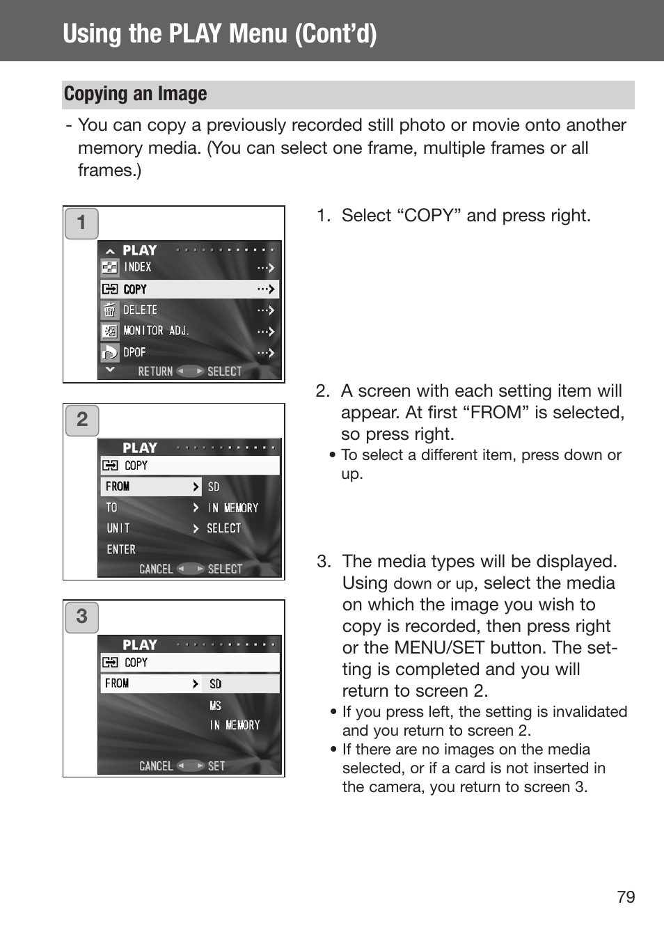 Copying an image, Using the play menu (cont’d), 23 1 copying an image | Konica Minolta DiMAGE G500 User Manual | Page 79 / 126