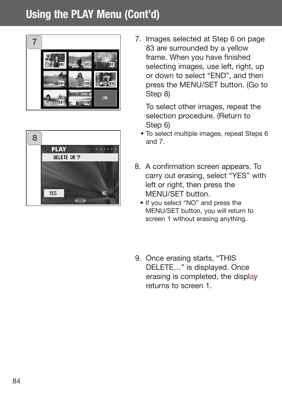 Using the play menu (cont’d) | Konica Minolta DiMAGE G500 User Manual | Page 84 / 126