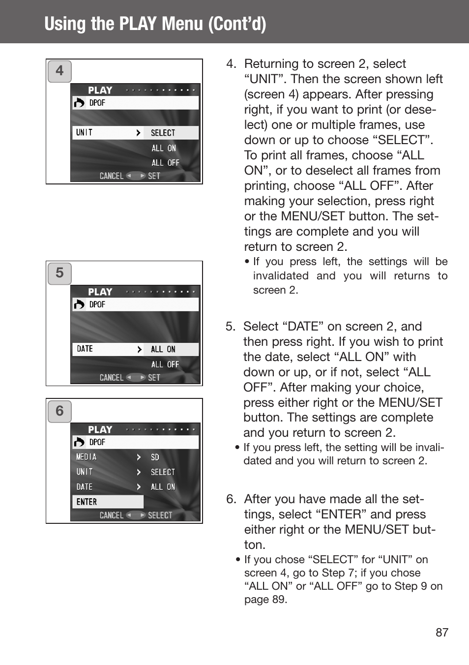 Using the play menu (cont’d) | Konica Minolta DiMAGE G500 User Manual | Page 87 / 126