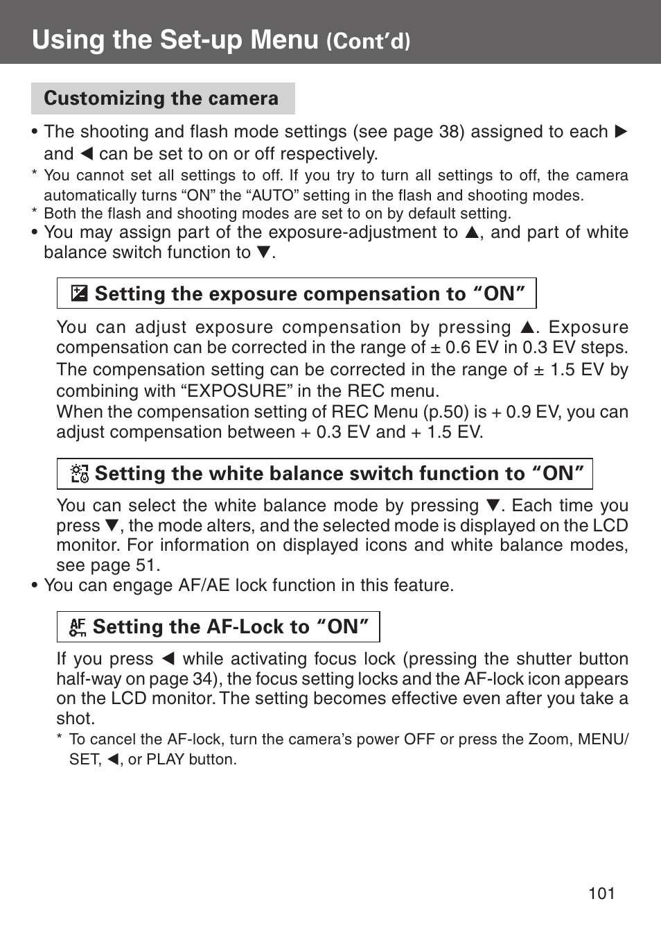 Customizing the camera, Using the set-up menu, Cont’d) | Konica Minolta Digital Revio KD-500Z User Manual | Page 101 / 125