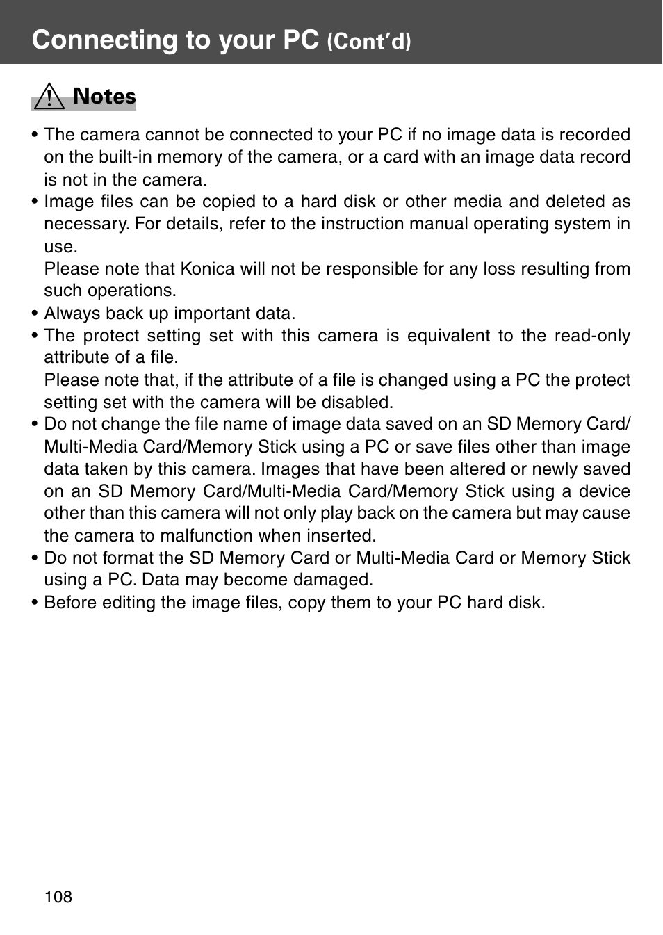 Connecting to your pc | Konica Minolta Digital Revio KD-500Z User Manual | Page 108 / 125