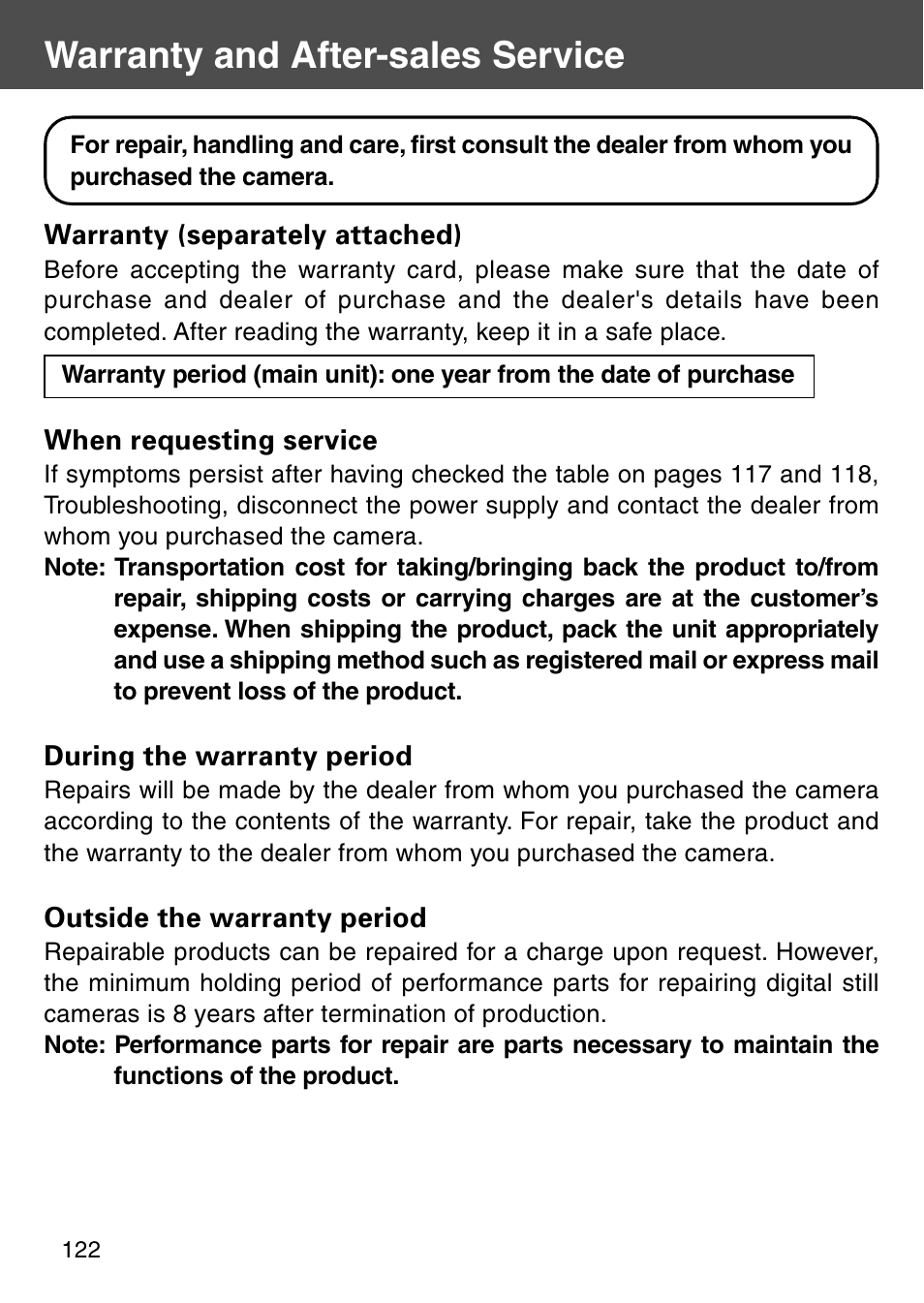 Warranty and after-sales service | Konica Minolta Digital Revio KD-500Z User Manual | Page 122 / 125
