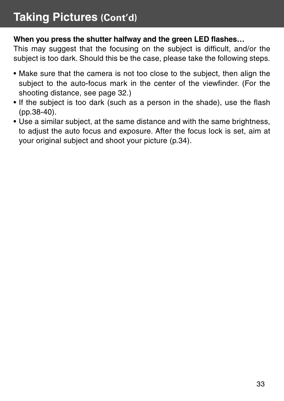 Taking pictures, Cont’d) | Konica Minolta Digital Revio KD-500Z User Manual | Page 33 / 125