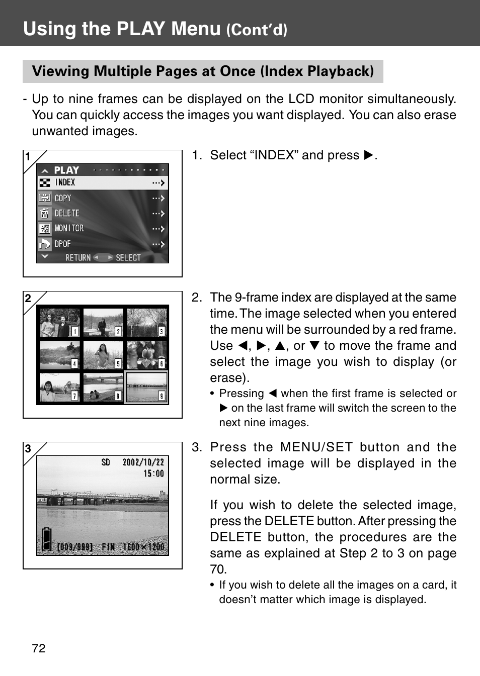 Using the play menu, Cont’d) | Konica Minolta Digital Revio KD-500Z User Manual | Page 72 / 125