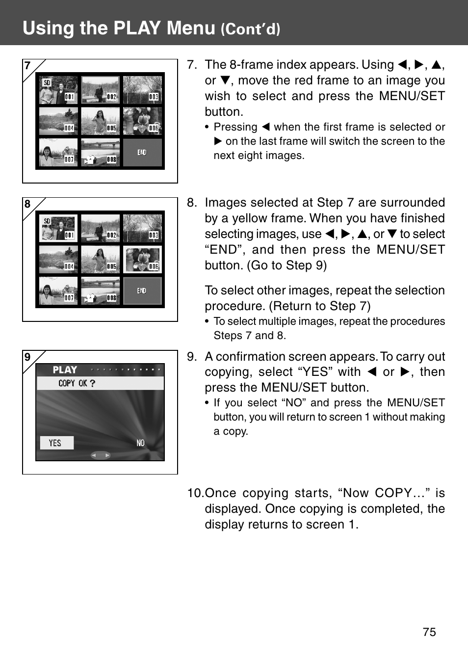 Using the play menu, Cont’d) | Konica Minolta Digital Revio KD-500Z User Manual | Page 75 / 125