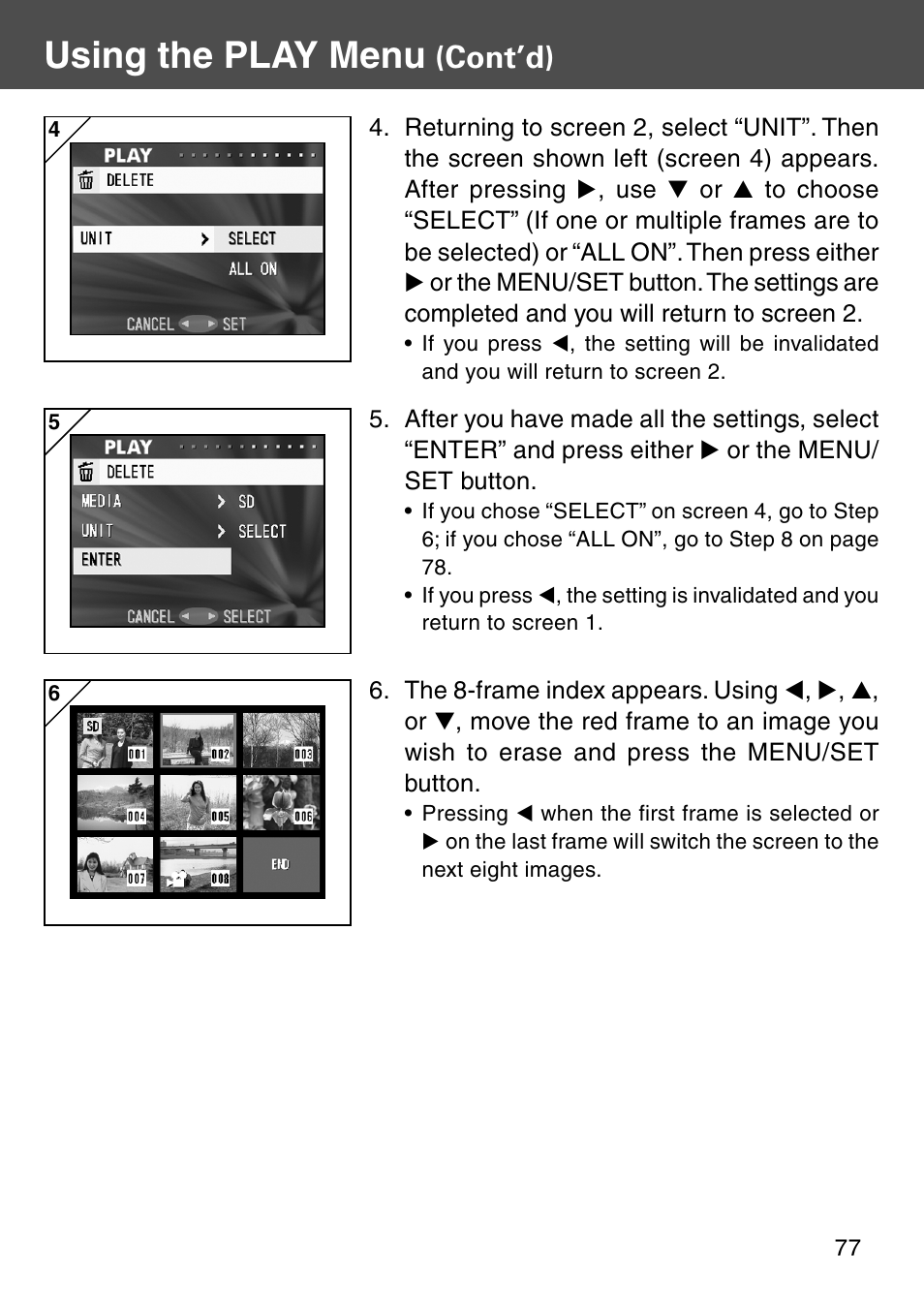 Using the play menu, Cont’d) | Konica Minolta Digital Revio KD-500Z User Manual | Page 77 / 125