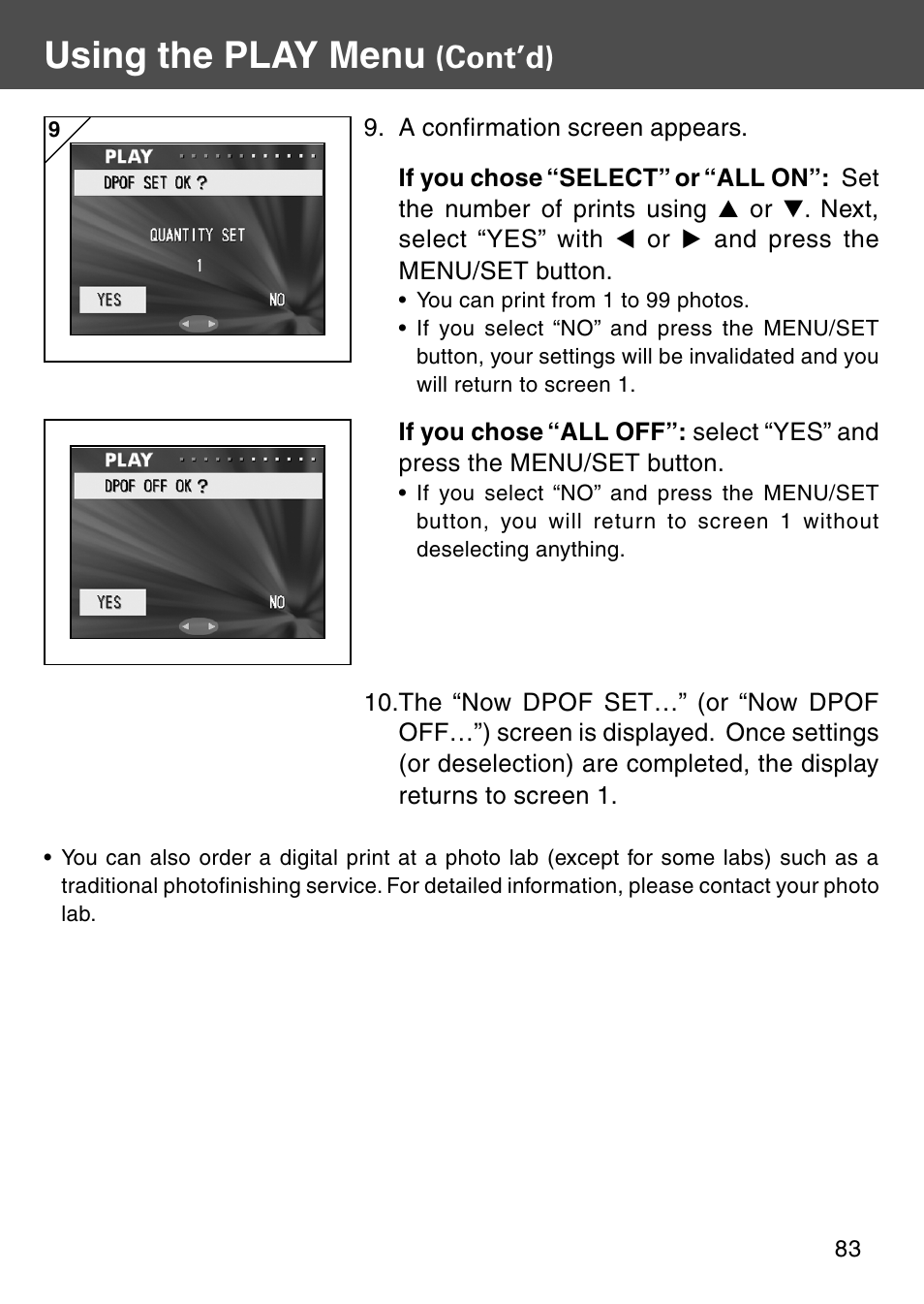Using the play menu, Cont’d) | Konica Minolta Digital Revio KD-500Z User Manual | Page 83 / 125