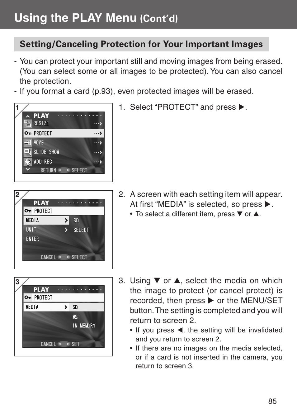 Using the play menu, Cont’d) | Konica Minolta Digital Revio KD-500Z User Manual | Page 85 / 125