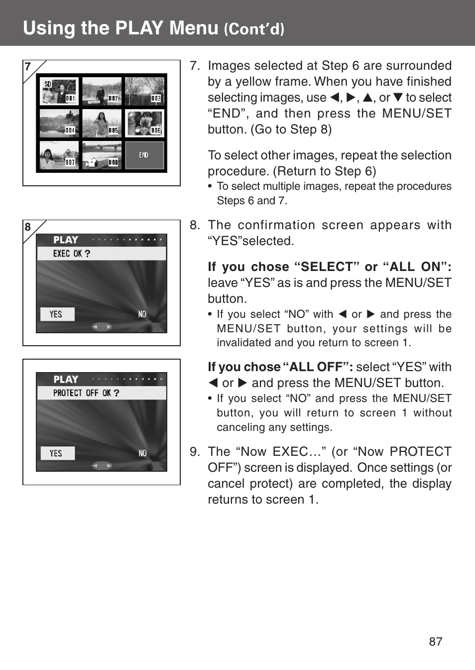 Using the play menu, Cont’d) | Konica Minolta Digital Revio KD-500Z User Manual | Page 87 / 125