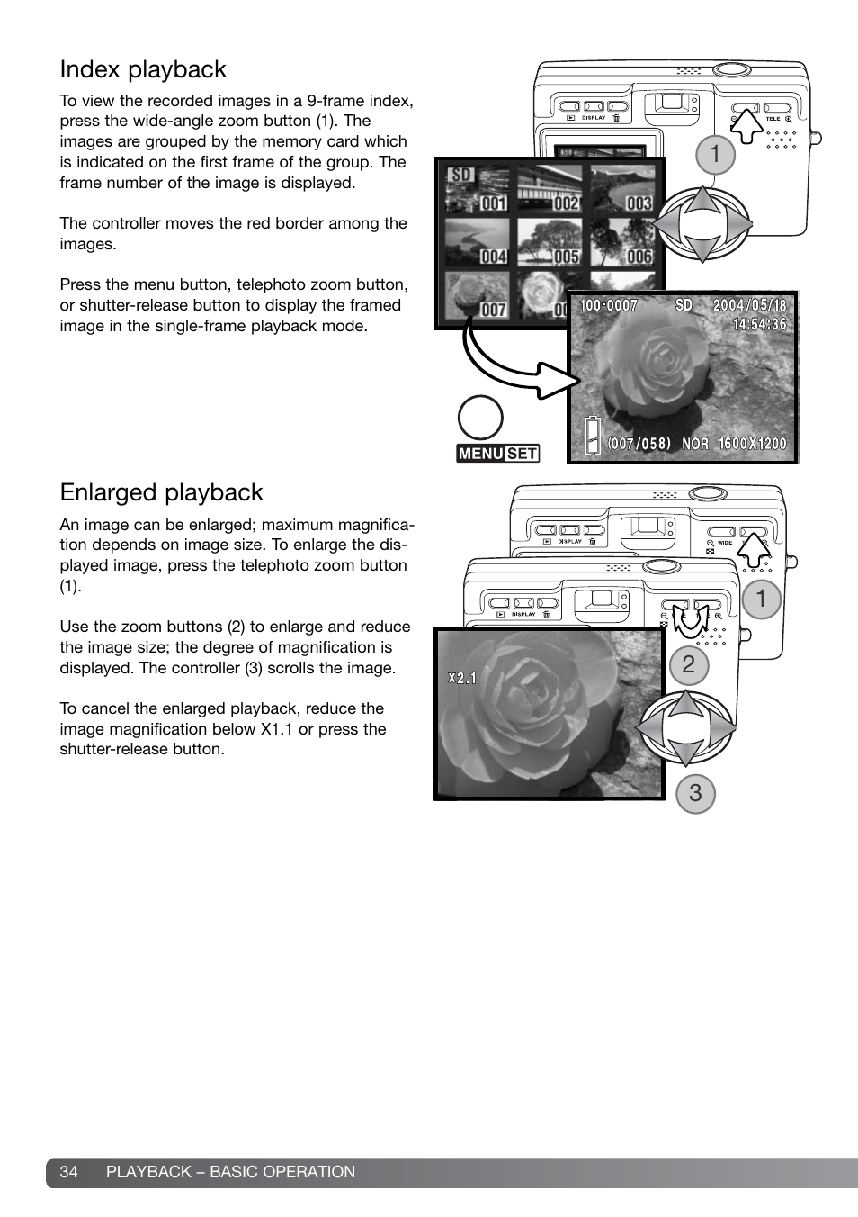 Index playback enlarged playback | Konica Minolta G600 User Manual | Page 34 / 104