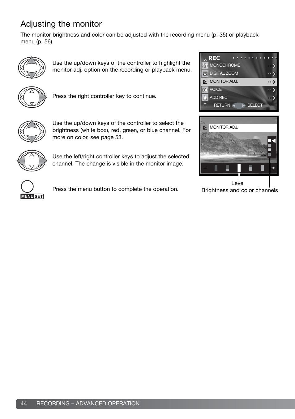 Adjusting the monitor | Konica Minolta G600 User Manual | Page 44 / 104