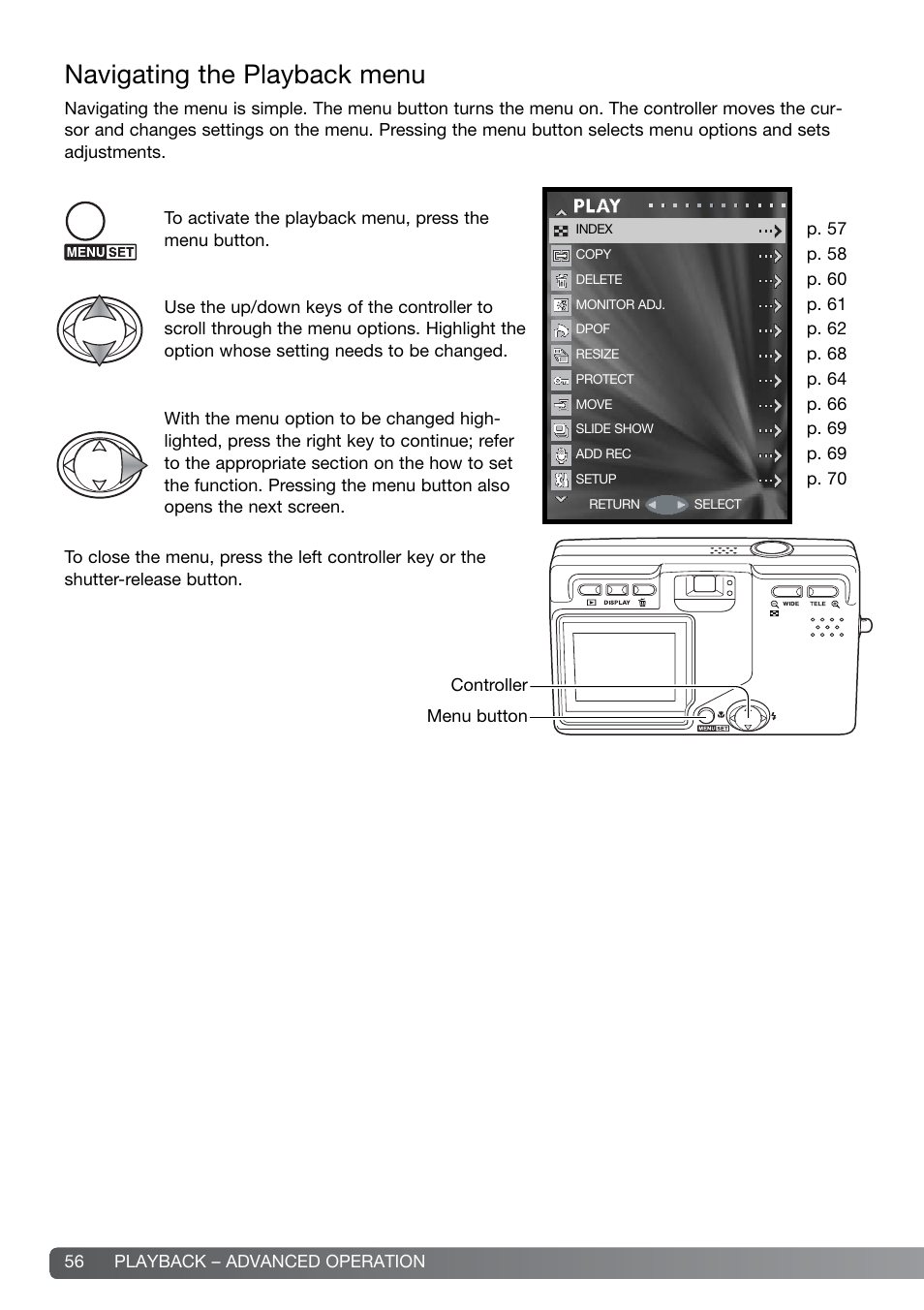 Navigating the playback menu | Konica Minolta G600 User Manual | Page 56 / 104