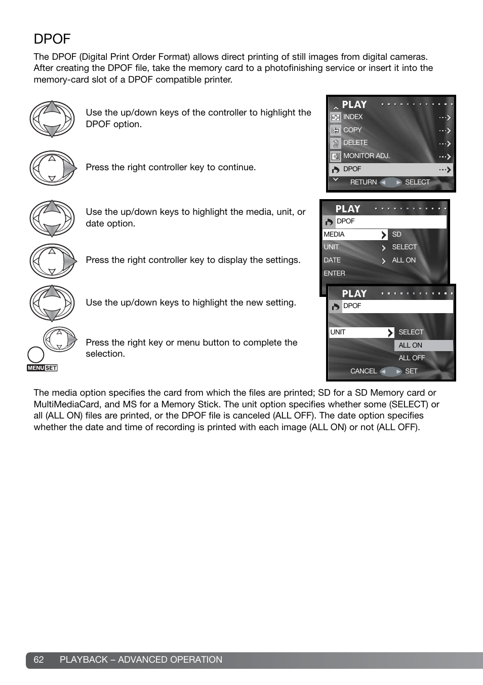 Dpof | Konica Minolta G600 User Manual | Page 62 / 104