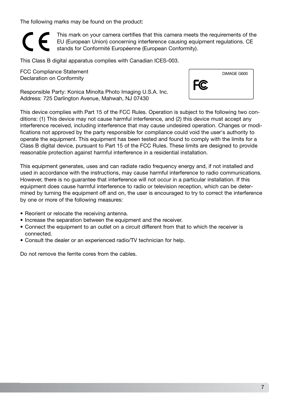 Konica Minolta G600 User Manual | Page 7 / 104