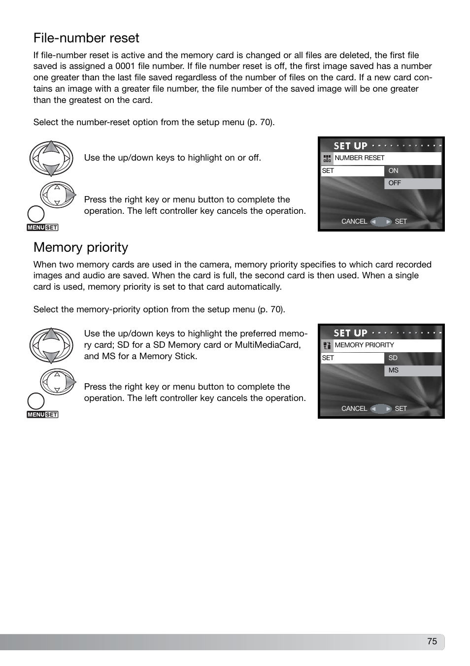 File-number reset memory priority, File-number reset | Konica Minolta G600 User Manual | Page 75 / 104