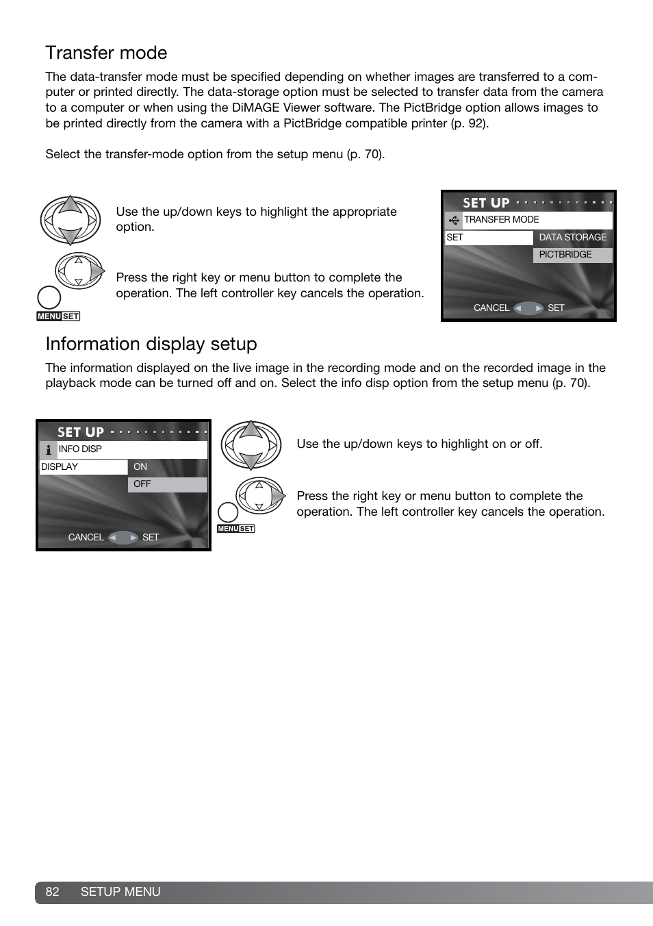 Transfer mode information display setup, Transfer mode, Information display setup | Konica Minolta G600 User Manual | Page 82 / 104