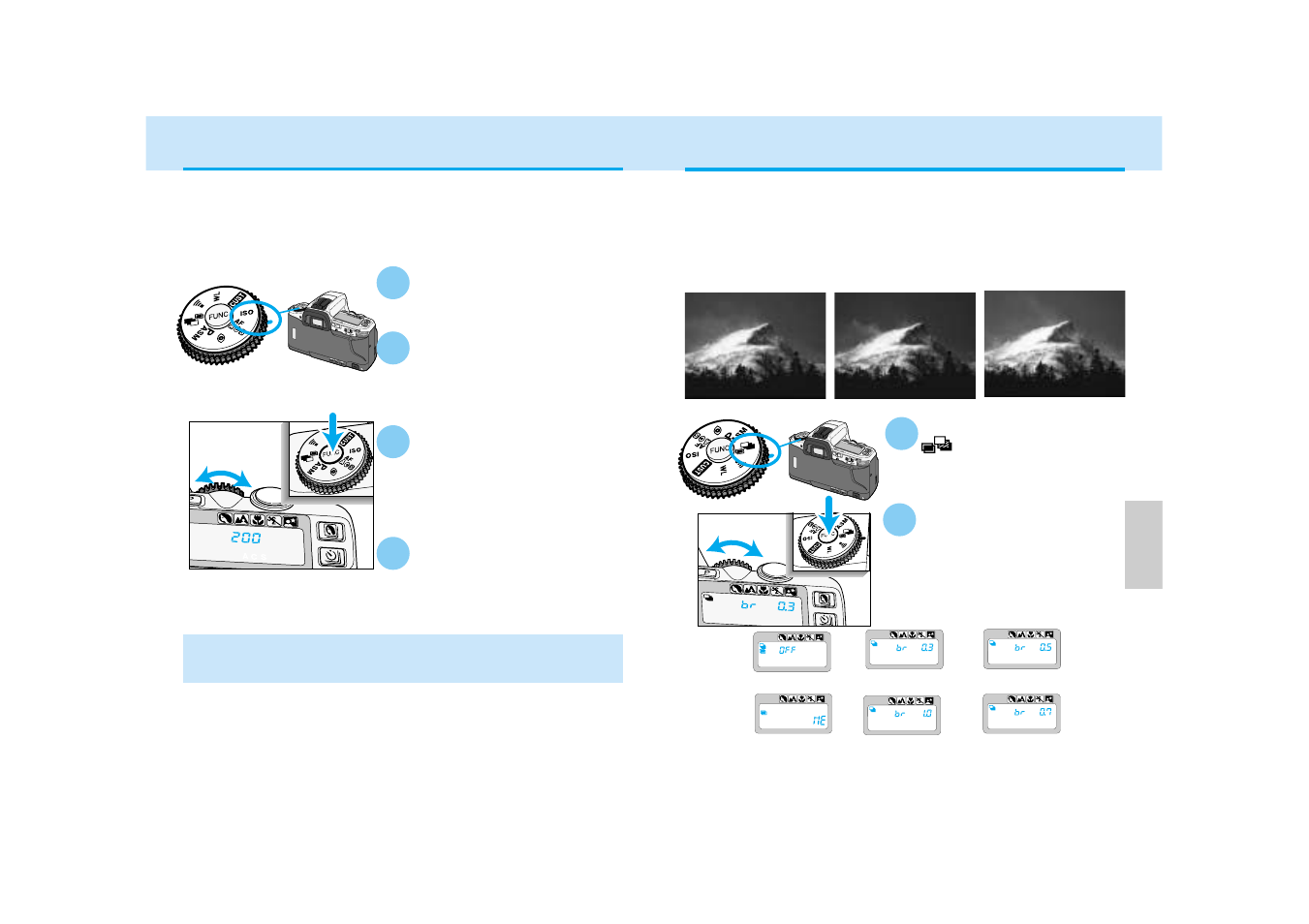 Exposure bracketing, Setting the iso manually | Konica Minolta DYNAX 3 User Manual | Page 43 / 65