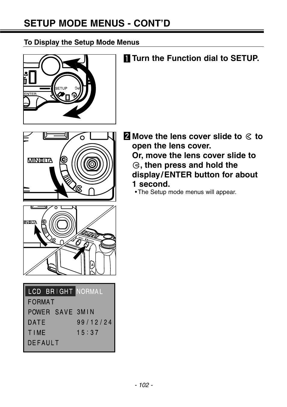Setup mode menus - cont’d | Konica Minolta pmn User Manual | Page 103 / 131