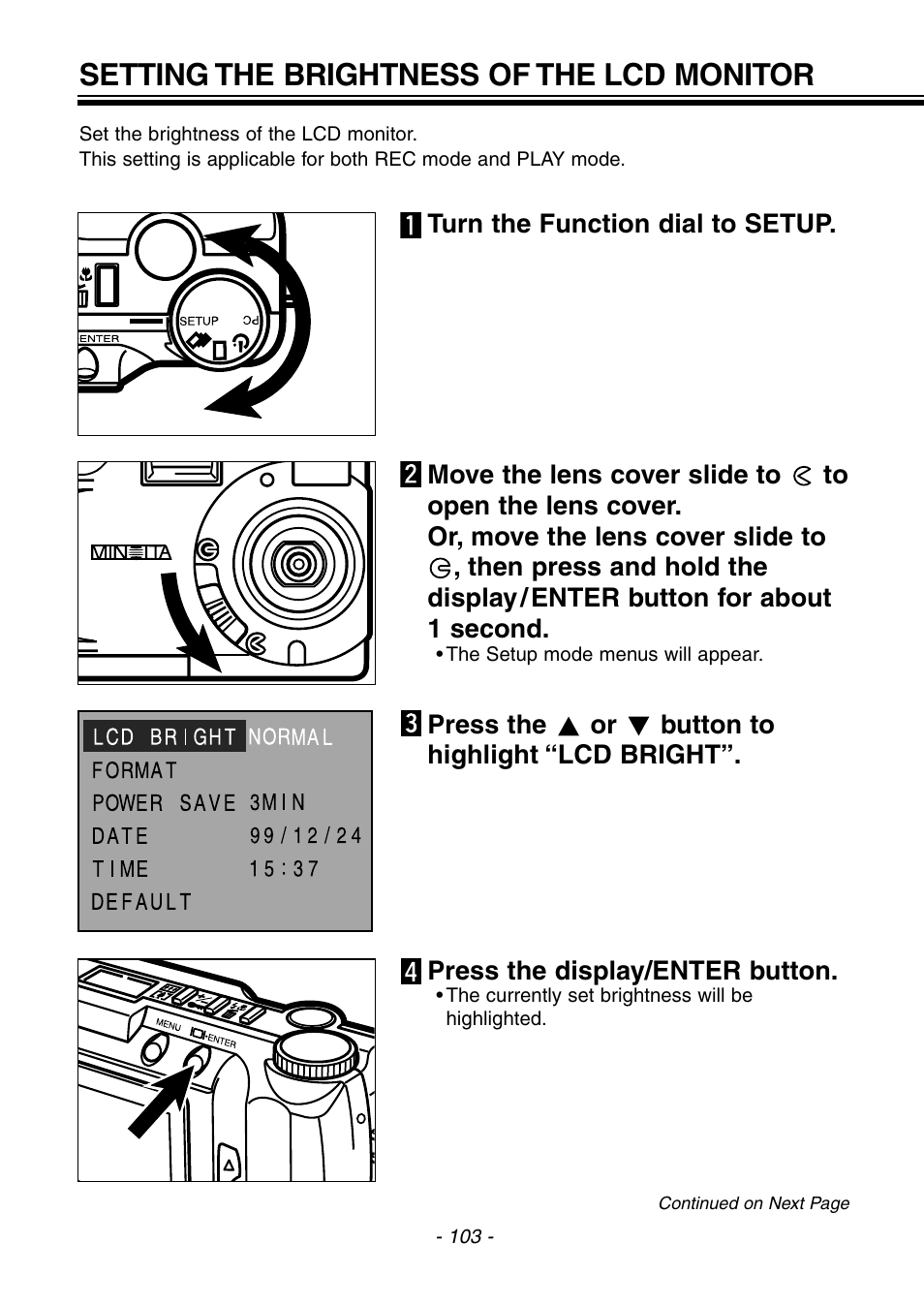 Setting the brightness of the lcd monitor | Konica Minolta pmn User Manual | Page 104 / 131