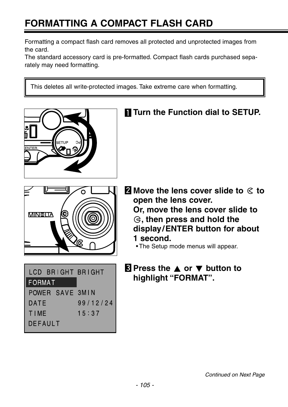 Formatting a compact flash card | Konica Minolta pmn User Manual | Page 106 / 131