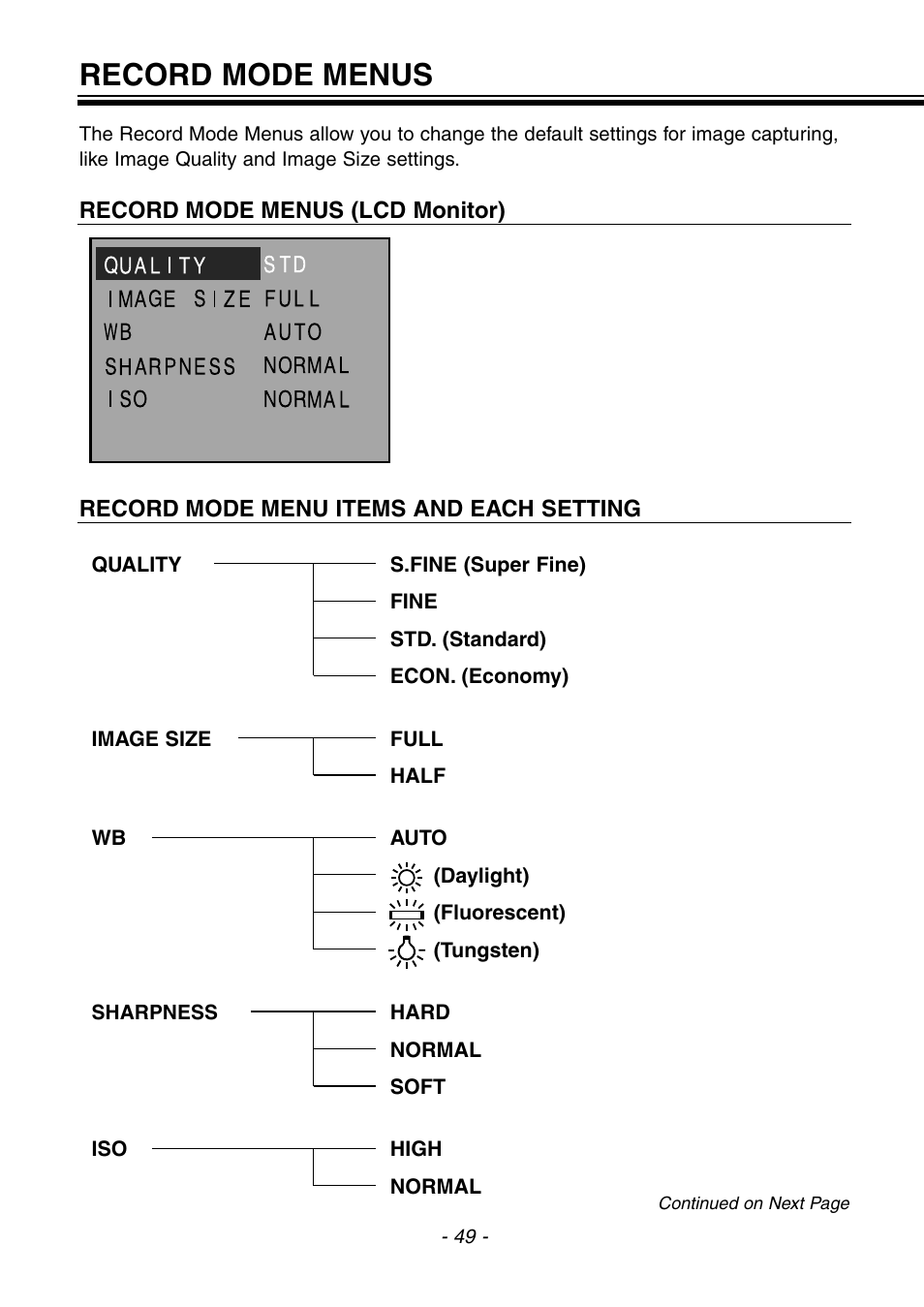 Record mode menus | Konica Minolta pmn User Manual | Page 50 / 131