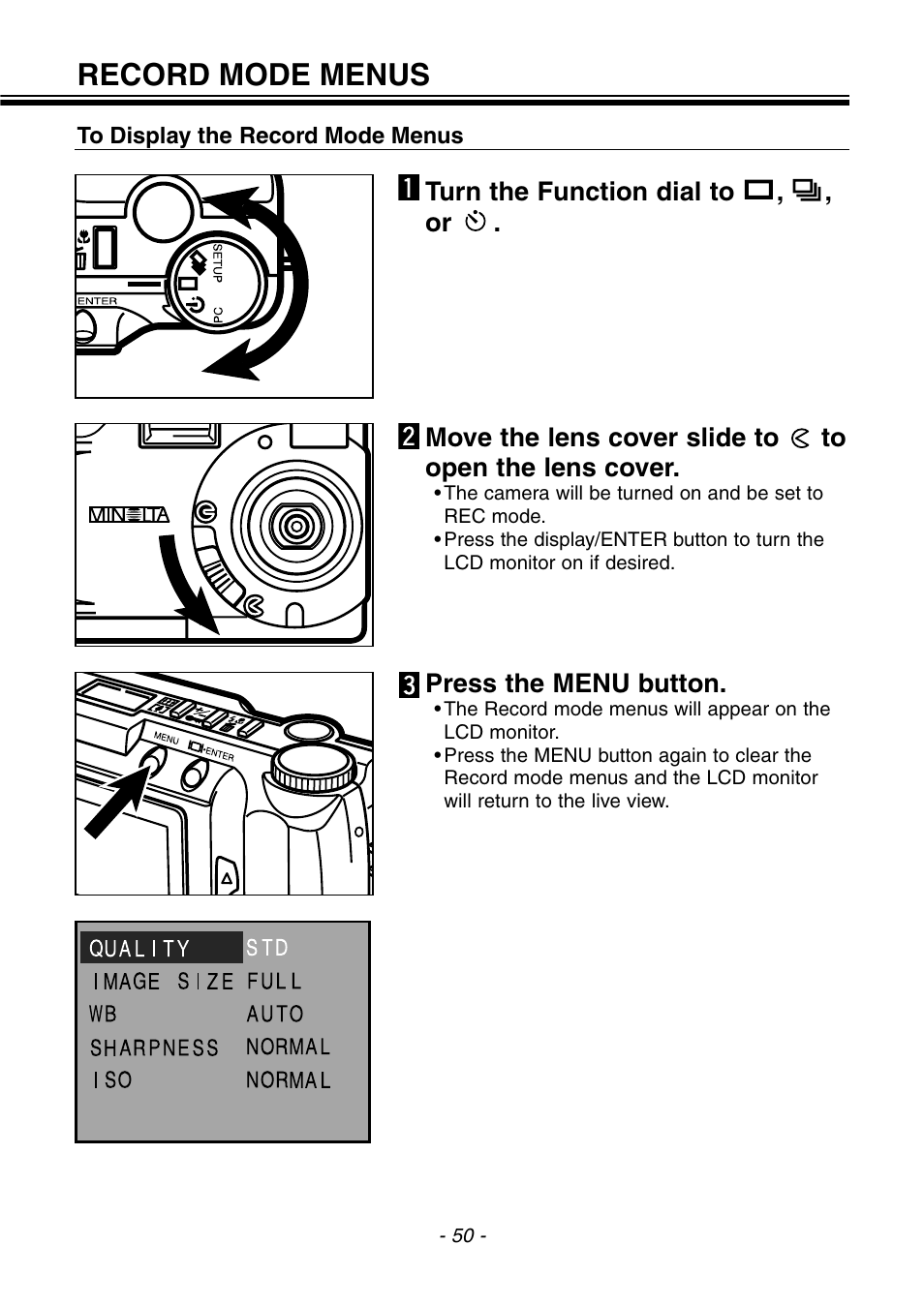 Record mode menus | Konica Minolta pmn User Manual | Page 51 / 131