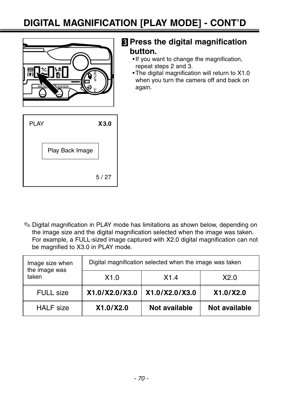 Digital magnification [play mode] - cont’d, Press the digital magnification button | Konica Minolta pmn User Manual | Page 71 / 131