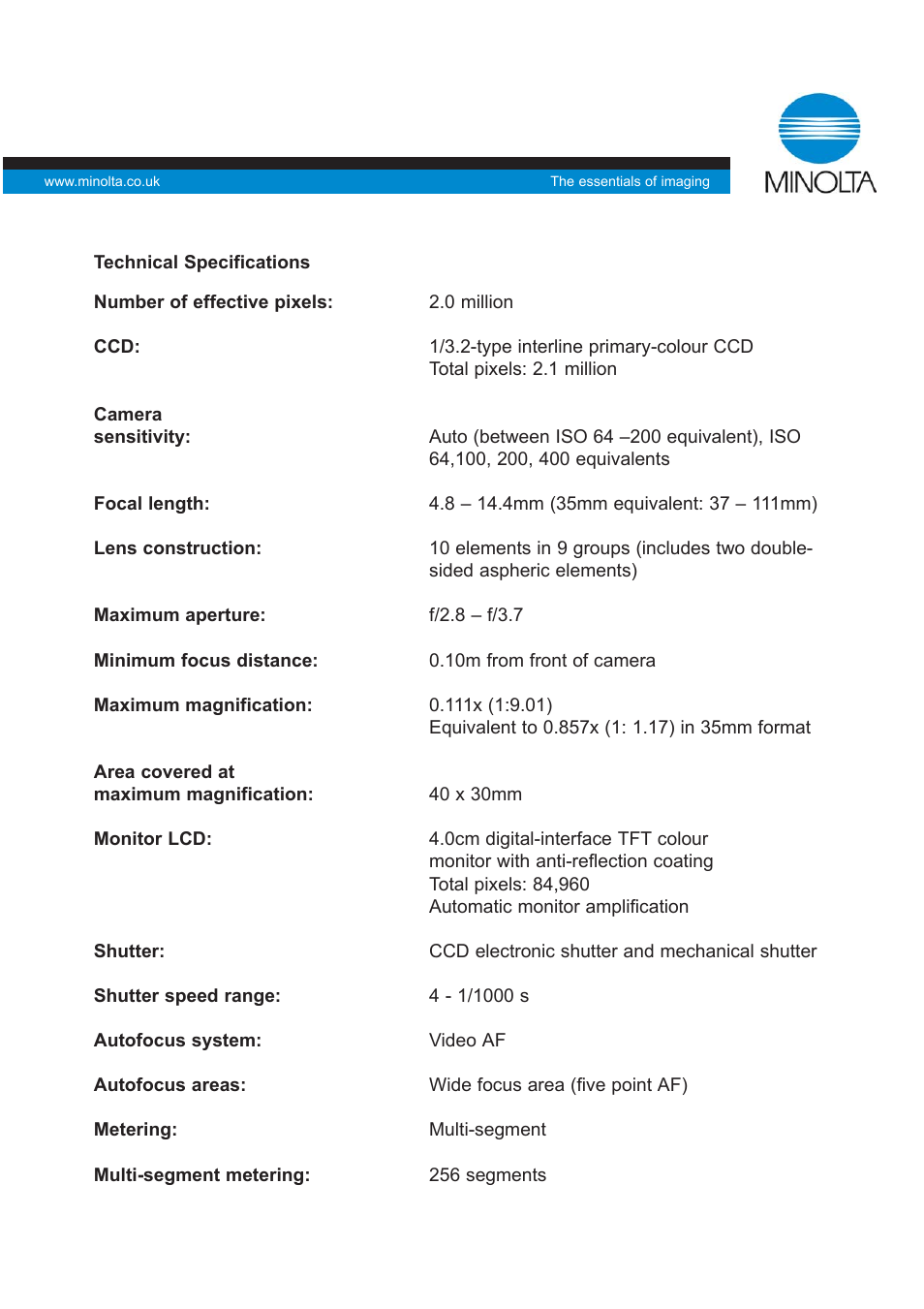 Konica Minolta X 20 User Manual | 6 pages