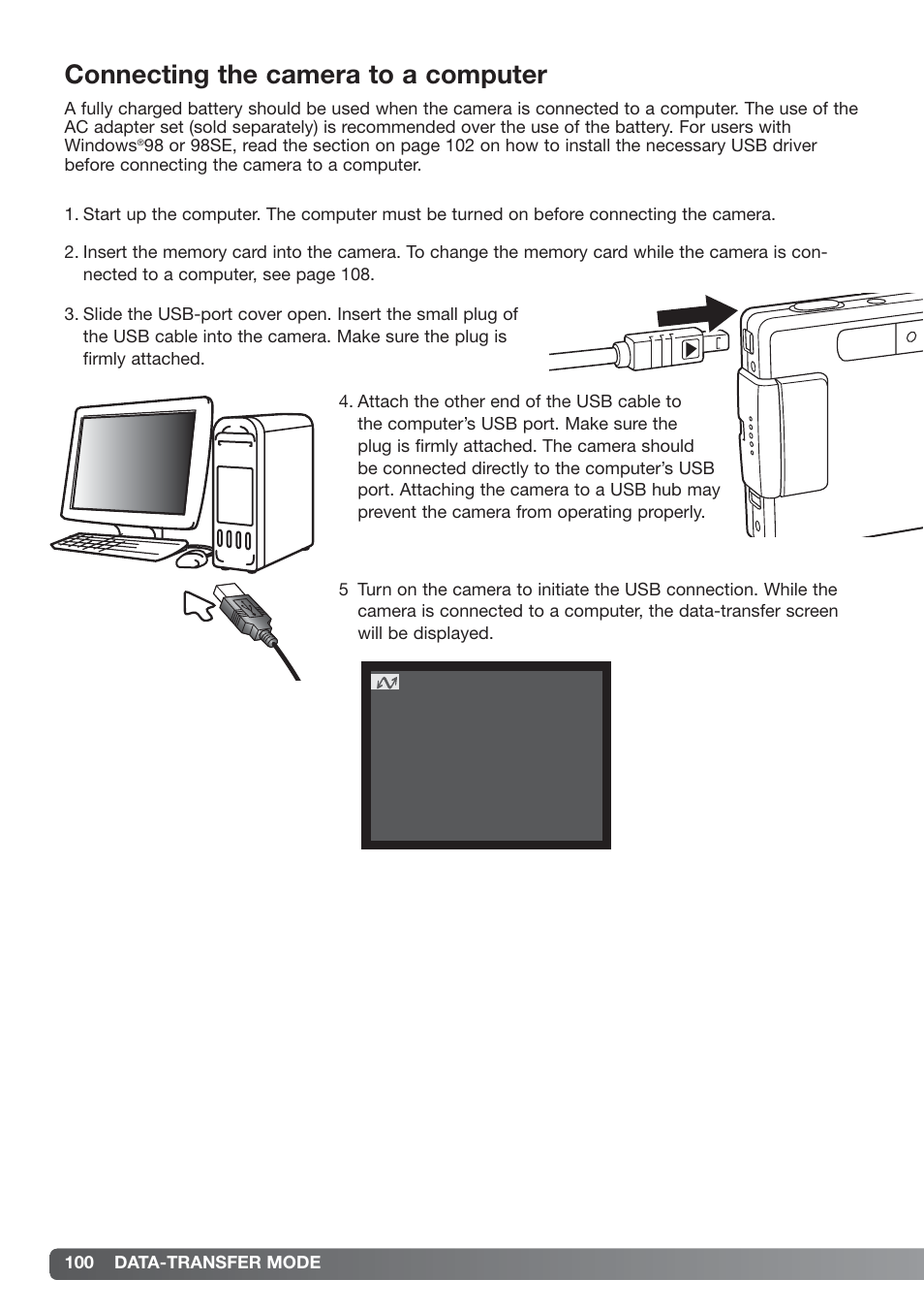 Connecting the camera to a computer | Konica Minolta xg User Manual | Page 100 / 132
