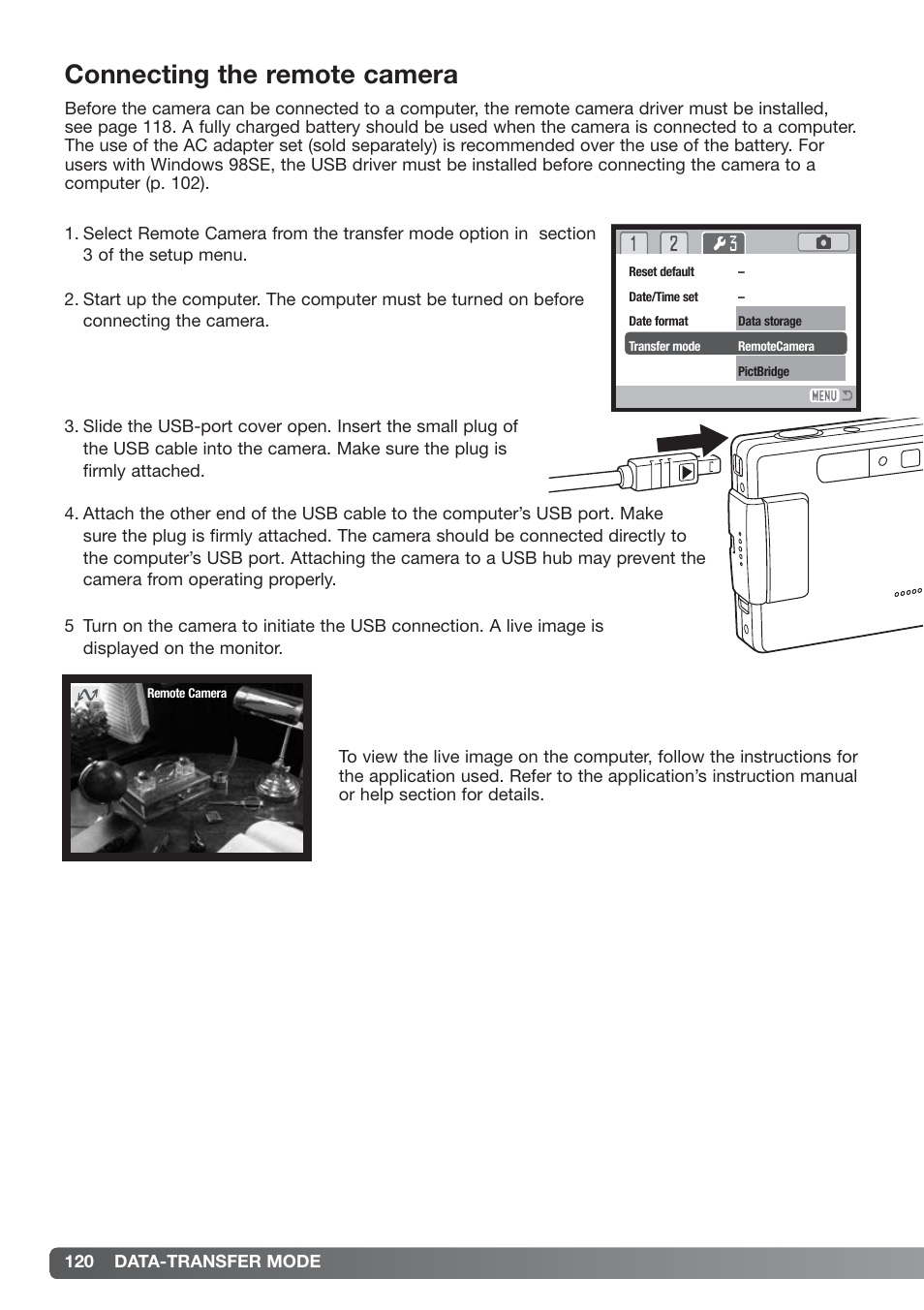 Connecting the remote camera | Konica Minolta xg User Manual | Page 120 / 132