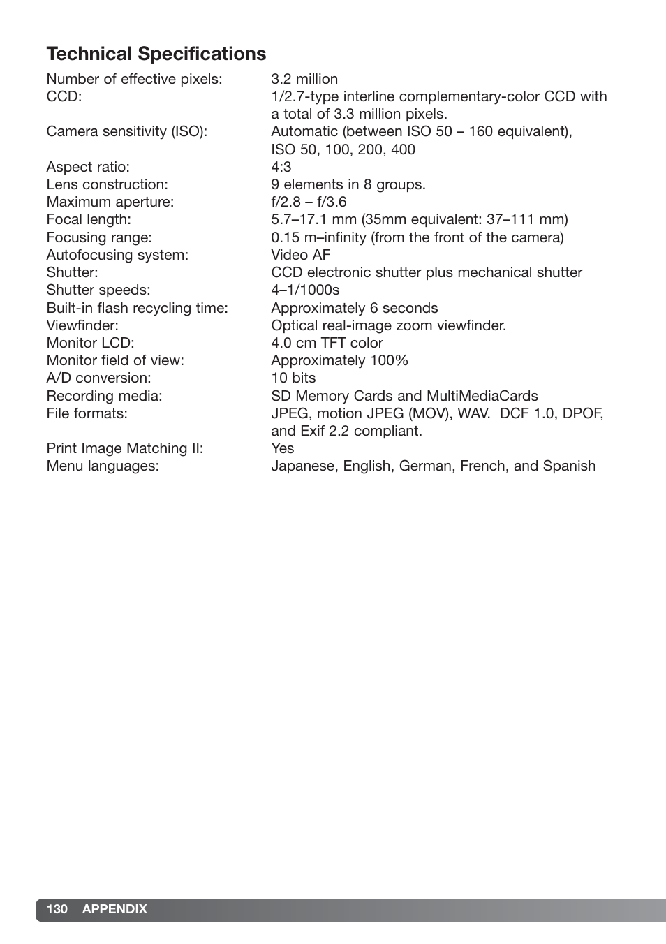 Technical specifications | Konica Minolta xg User Manual | Page 130 / 132