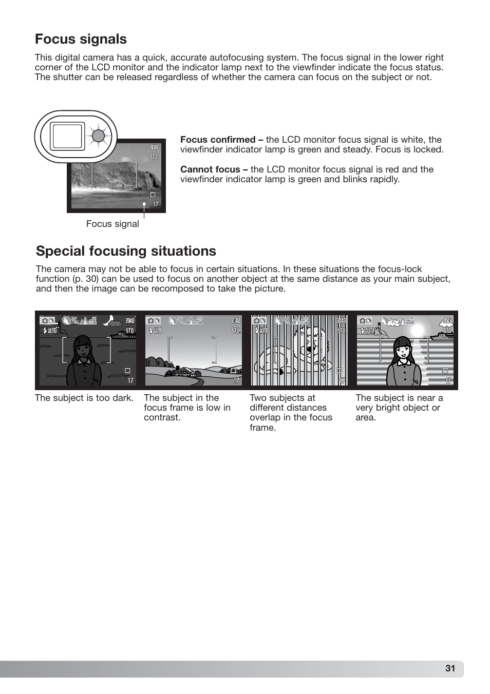 Focus signals special focusing situations | Konica Minolta xg User Manual | Page 31 / 132