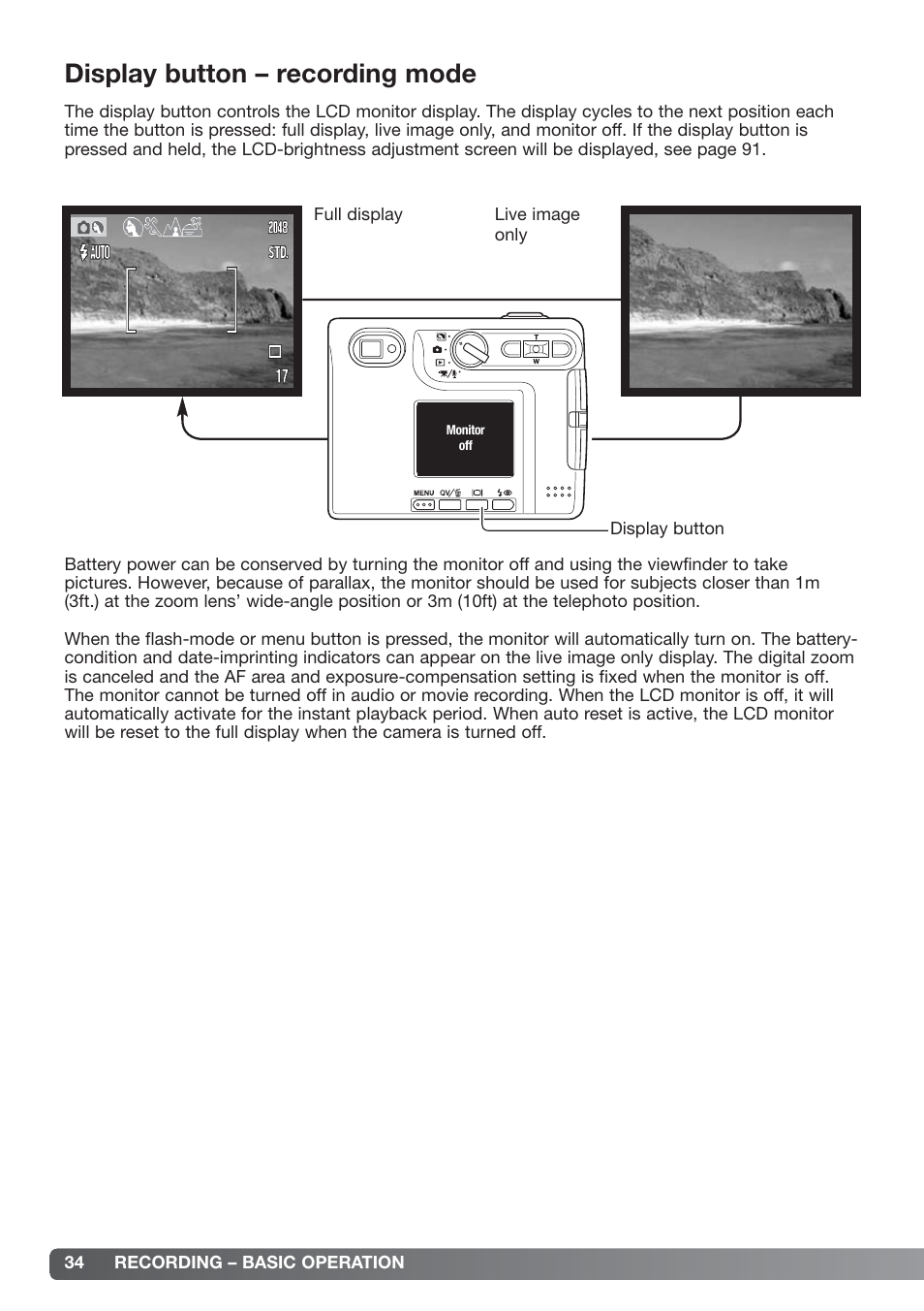 Display button – recording mode | Konica Minolta xg User Manual | Page 34 / 132