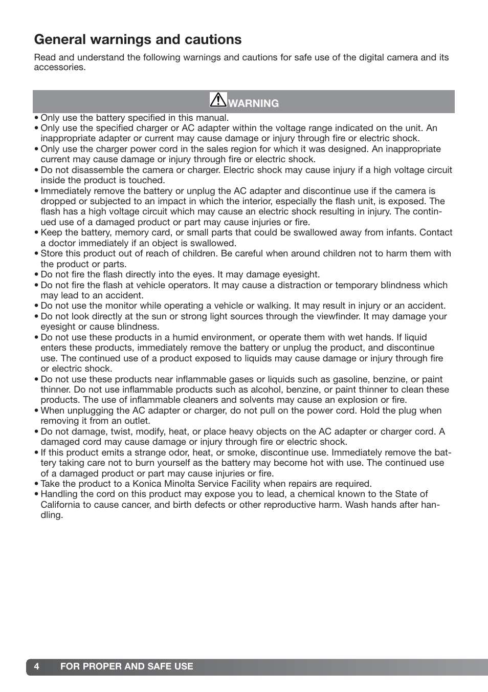 General warnings and cautions | Konica Minolta xg User Manual | Page 4 / 132