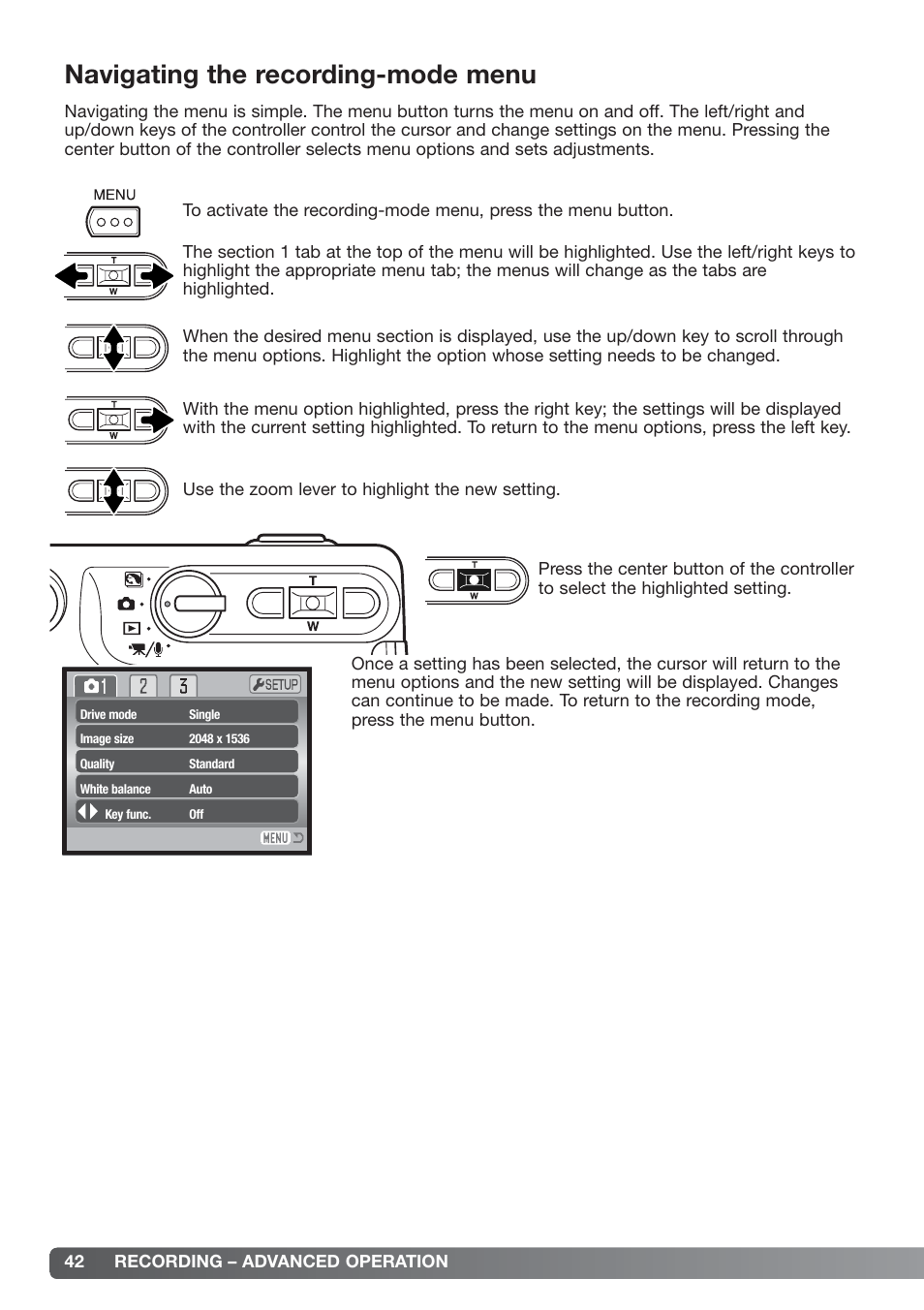 Navigating the recording-mode menu | Konica Minolta xg User Manual | Page 42 / 132