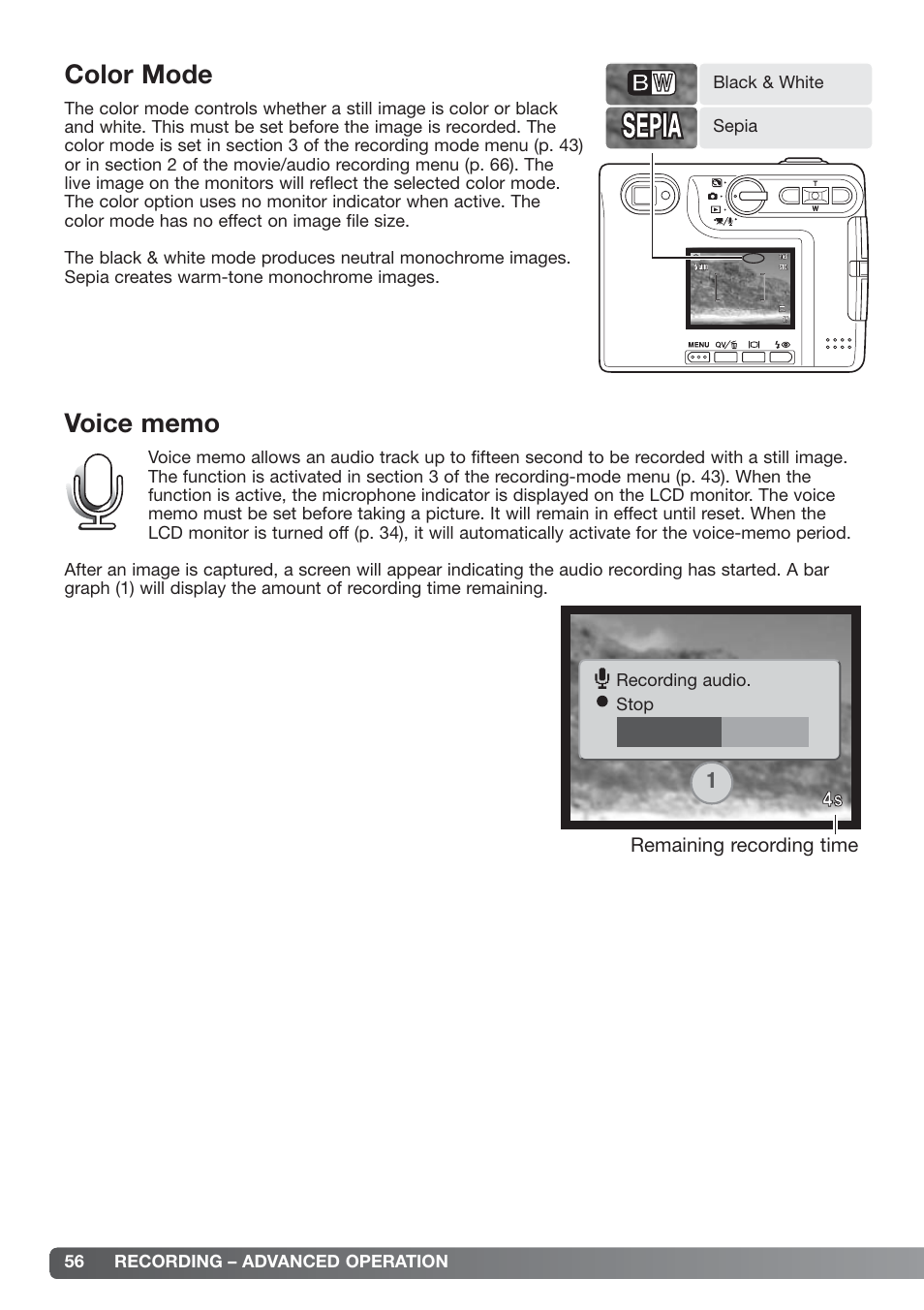 Color mode voice memo, Color mode | Konica Minolta xg User Manual | Page 56 / 132