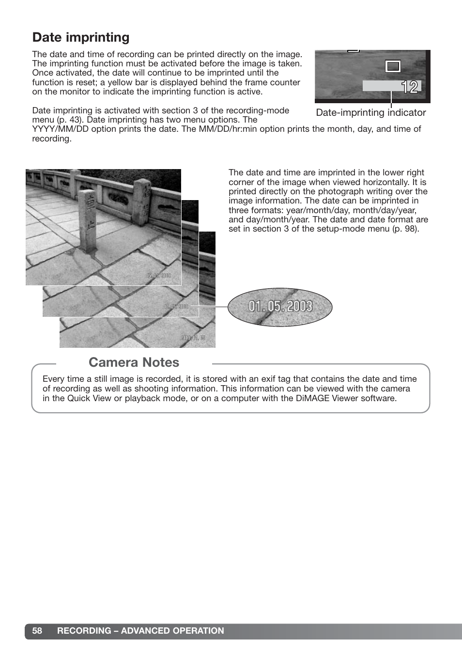 Date imprinting | Konica Minolta xg User Manual | Page 58 / 132