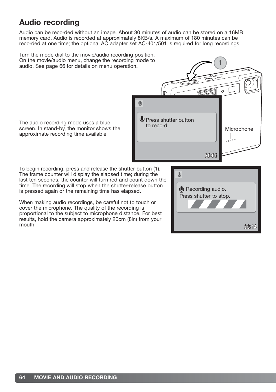 Audio recording | Konica Minolta xg User Manual | Page 64 / 132