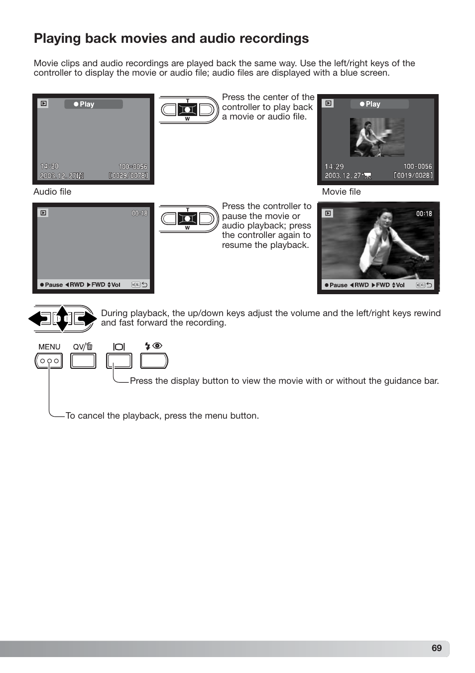 Playing back movies and audio recordings | Konica Minolta xg User Manual | Page 69 / 132
