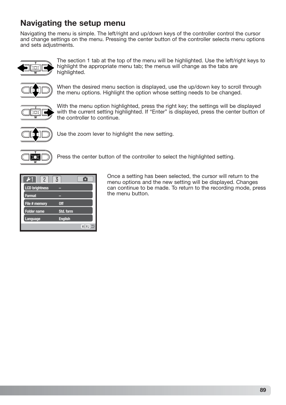 Navigating the setup menu | Konica Minolta xg User Manual | Page 89 / 132