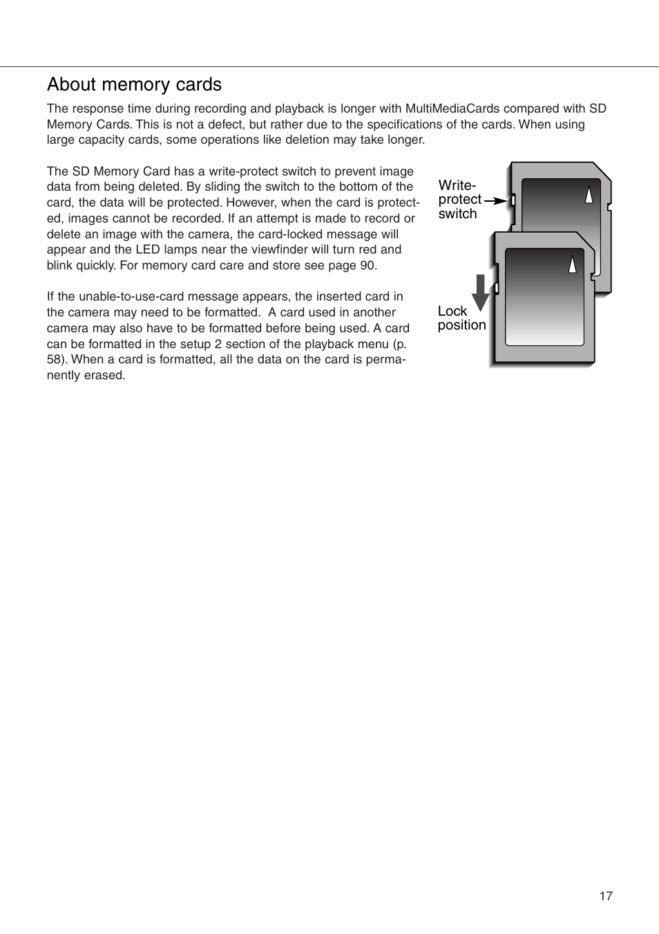 About memory cards | Konica Minolta DiMAGE Xi User Manual | Page 17 / 96