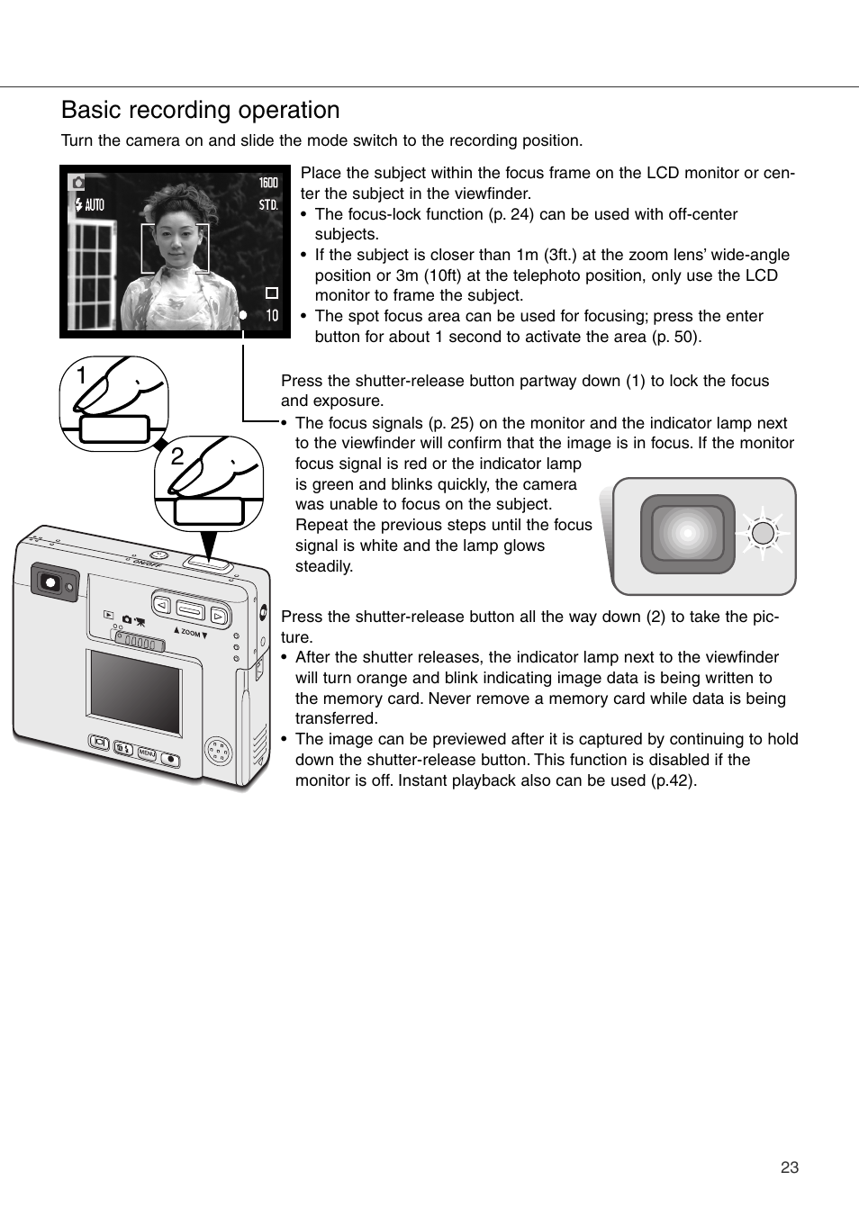 Basic recording operation | Konica Minolta DiMAGE Xi User Manual | Page 23 / 96