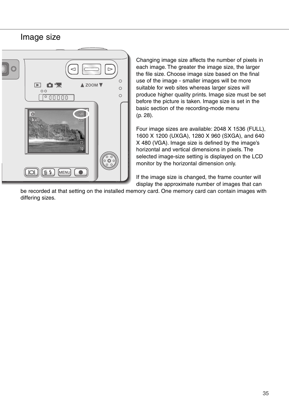 Image size | Konica Minolta DiMAGE Xi User Manual | Page 35 / 96