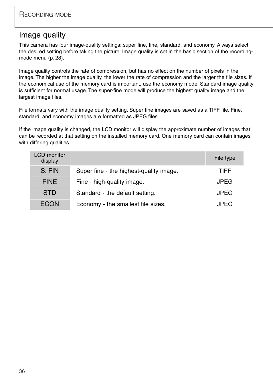 Image quality | Konica Minolta DiMAGE Xi User Manual | Page 36 / 96