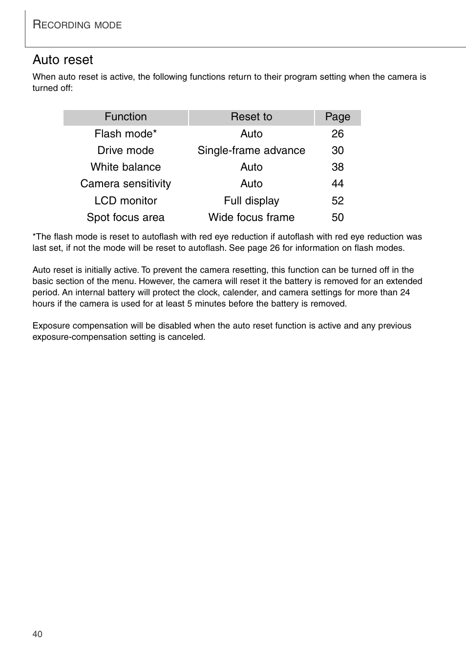 Auto reset | Konica Minolta DiMAGE Xi User Manual | Page 40 / 96