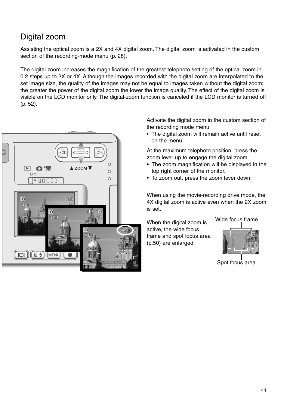 Digital zoom | Konica Minolta DiMAGE Xi User Manual | Page 41 / 96
